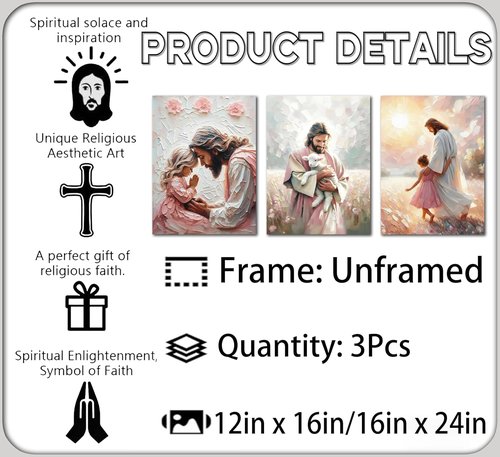 Jesus Little Girl Poster Art - Canvas Print of Jesus Holding Lamb | Unframed Wall Decor for Children's Room