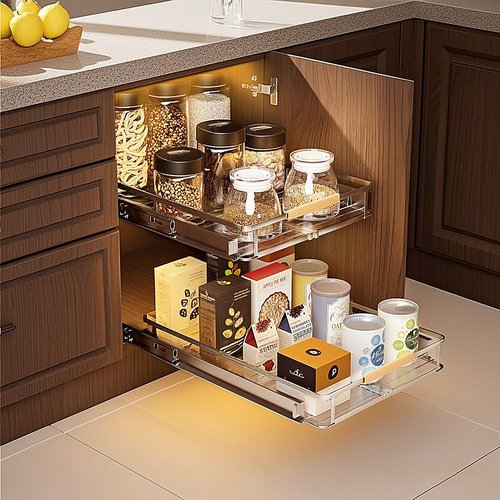 taiheis 2 Pack Expandable Pull Out Cabinet Organizer，Side Mounting 12.3~18.5"x22.5"Cabinet Pull Out Shelves, Expandable Slide Out Spice Rack for Kitchen Bathroom Office