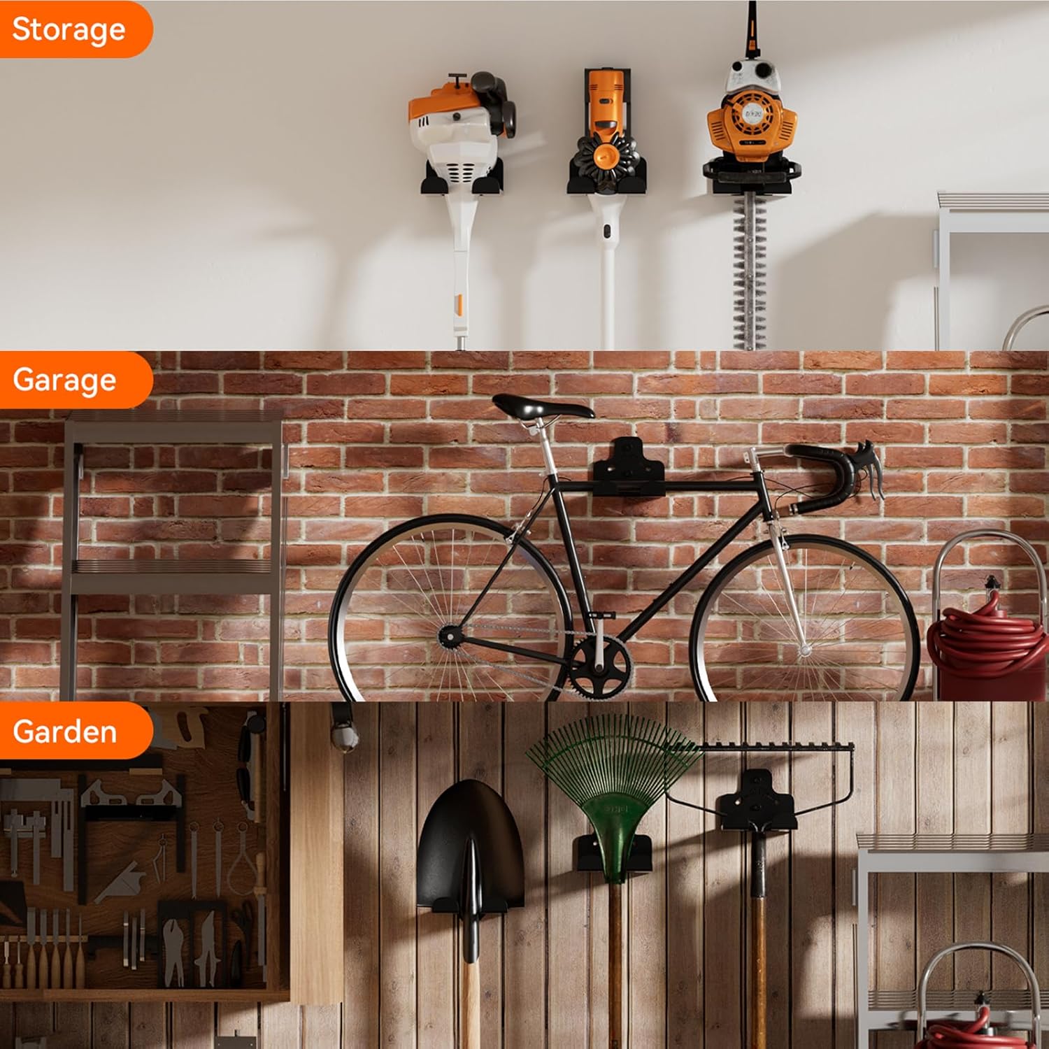 Skiennix Garage Organization Trimmer Rack - Heavy Duty Wall-Mounted Tool Hanger for Garden Tools | 1 Pack