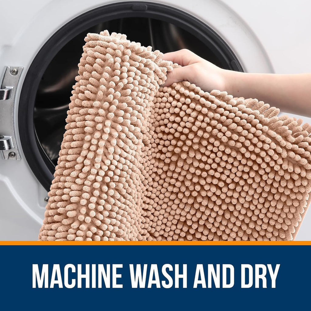 OLANLY Large Bathroom Rugs - Extra Soft Chenille Bath Mats with Rubber Backing | Quick Dry, Machine Washable, Peach 45x27