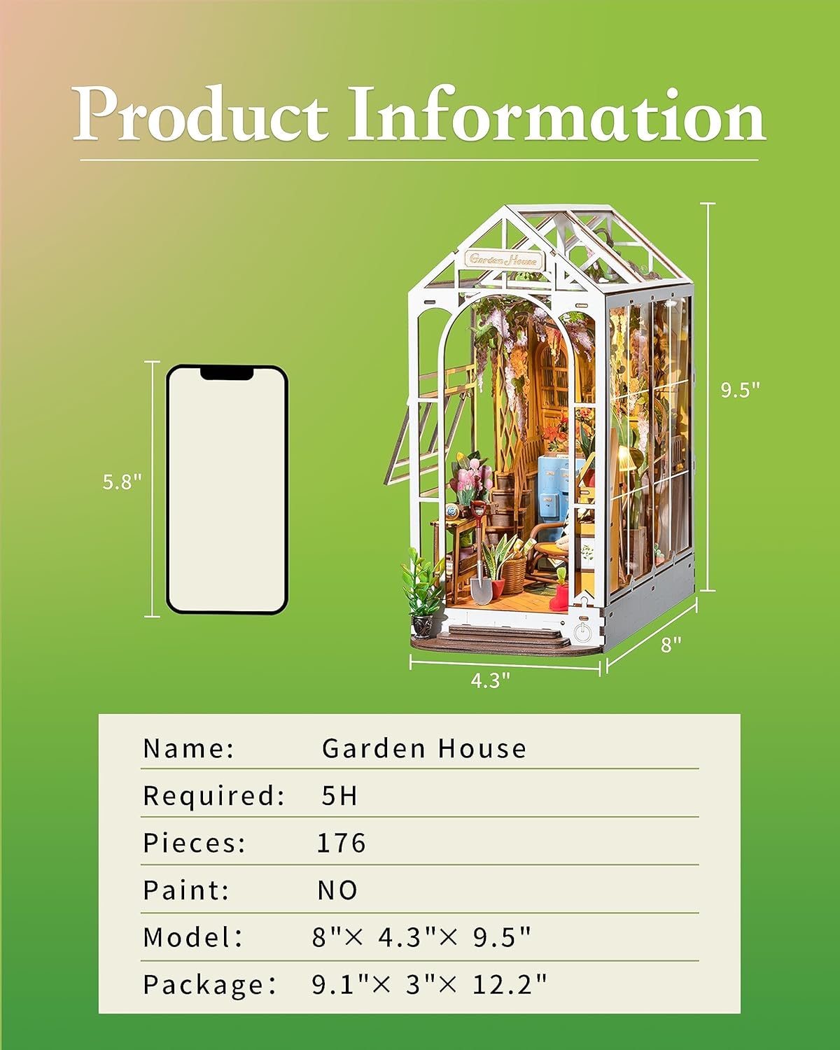 Rolife DIY Book Nook Kits - Garden House Bookshelf Insert | 3D Puzzle Dollhouse Decor for All Ages
