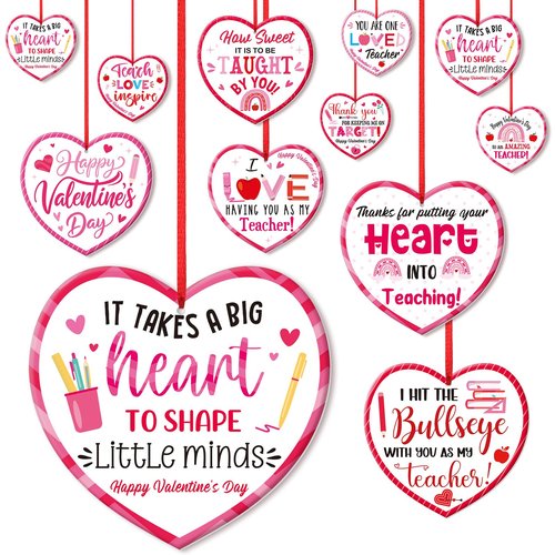 Vercraft 36 Pcs Valentines Day Teacher Appreciation Gift Bulk 12 Ceramic Pink Heart Ornament 12 Red Rope 12 Organza Bag Valentines Daycare Teacher Thank You Gift for Women Kindergarten Preschool Favor