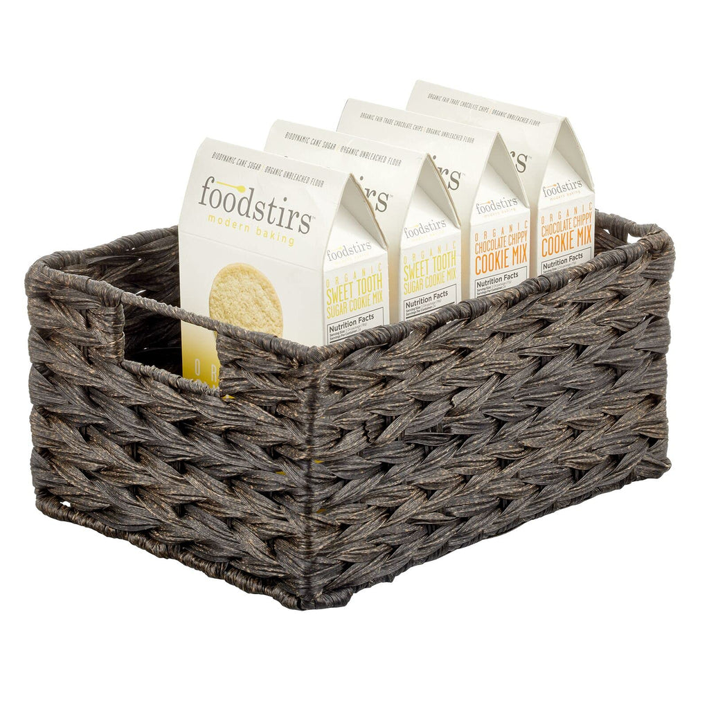 mDesign Woven Farmhouse Kitchen Pantry Food Storage Organizer Basket Bin Box - Container Organization for Cabinets, Cupboards, Shelves, Countertops - Store Potatoes, Onions, Fruit, 6 Pack, Camel Brown