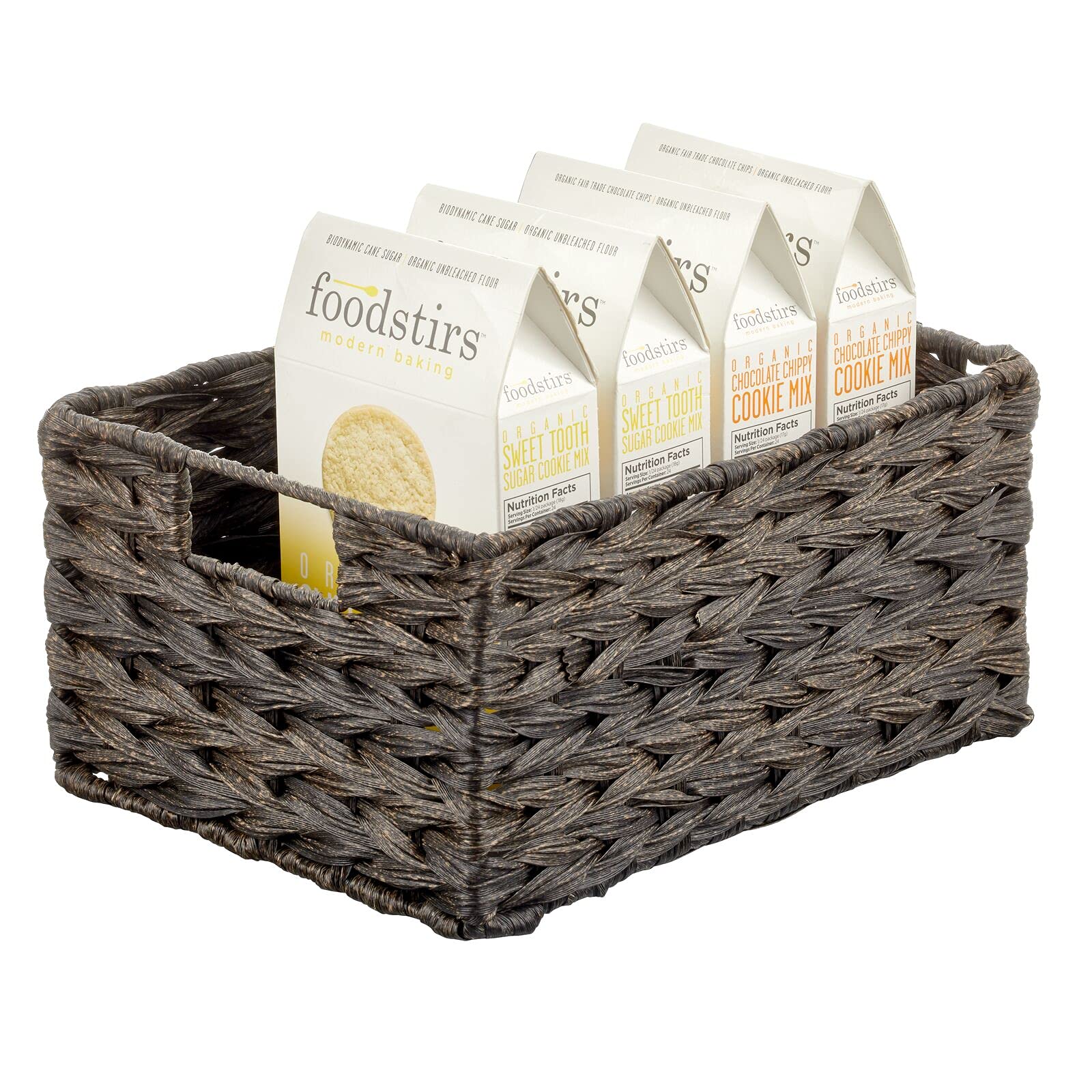 mDesign Woven Farmhouse Kitchen Pantry Food Storage Organizer Basket Bin Box - Container Organization for Cabinets, Cupboards, Shelves, Countertops - Store Potatoes, Onions, Fruit, 6 Pack, Camel Brown