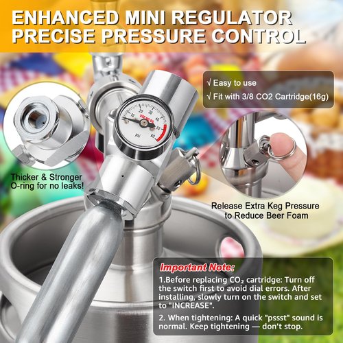 Ferroday Mini Keg Growler Tap System, 128Oz Mini Beer Growler, Stainless Steel Home Draft Beer Dispenser With Faucet&Co2 Regulator, Portable Beer Tap System Keep Beer Fresh And Carbonation