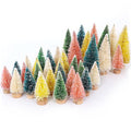 Christmas Decorations Mini Christmas Tree 35pcs,Mini Miniature Christmas Pine Tree Bottle Brush Trees Wooden Bases Tree for Your Village Desktop Xmas Holiday Party (Pink+Yellow+Blue+Green+Beige)