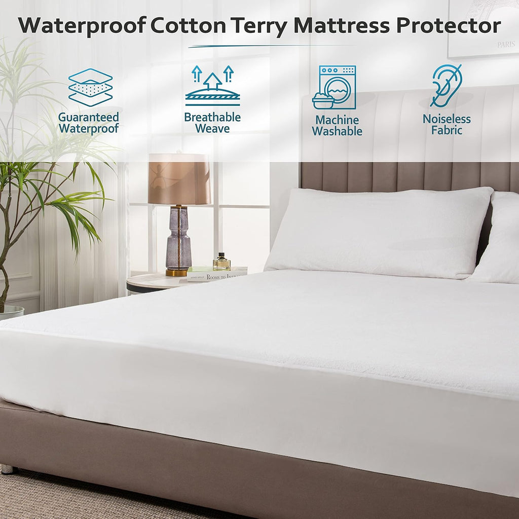PlushDeluxe Twin Cotton Mattress Protector - Waterproof Fitted Sheet Design for Soft, Noiseless Sleep