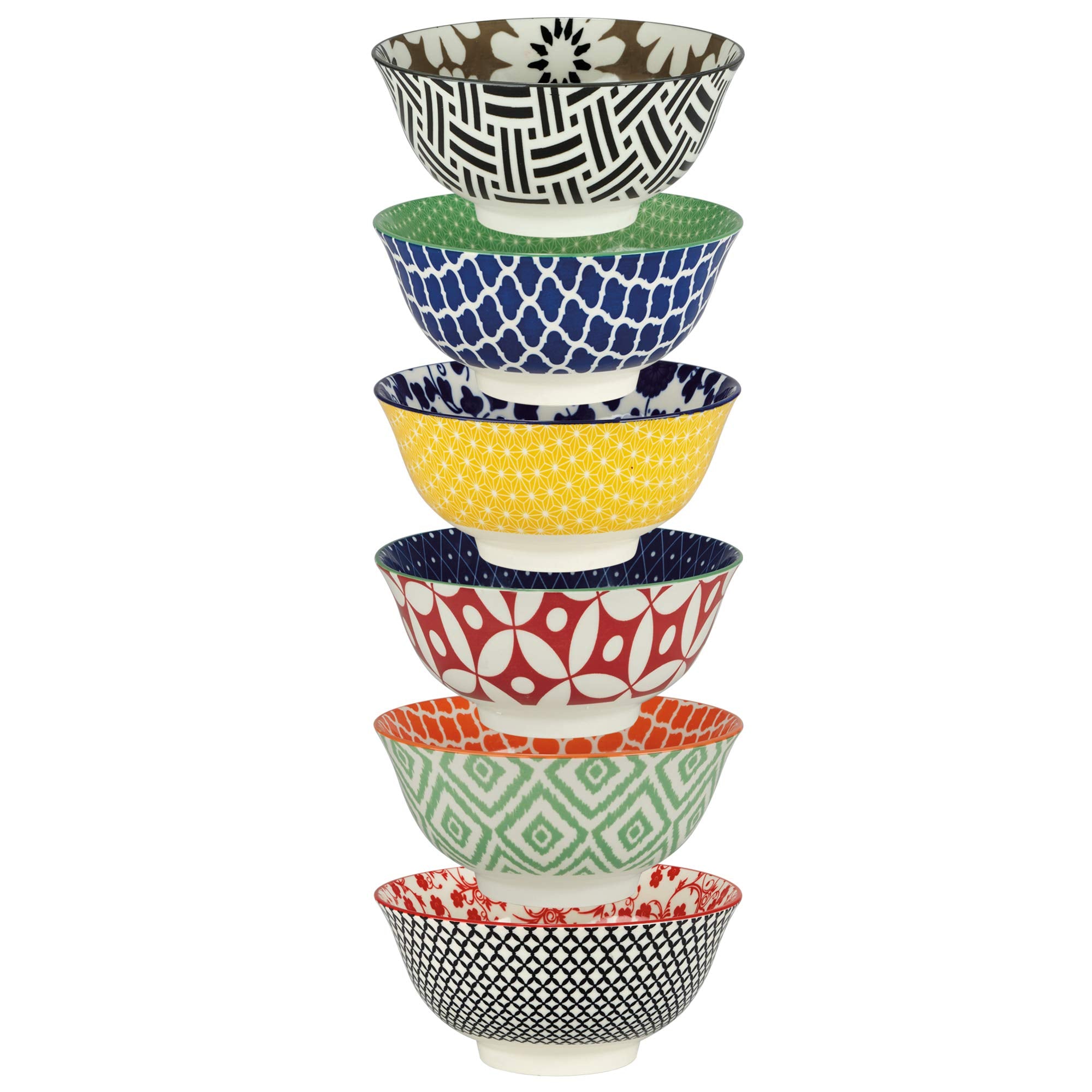 Soho 6-Piece Porcelain Bowl Set – 6.25" Small Multicolor Rice, Soup, Ice Cream, Side & Dipping Bowls – Modern Asian-Inspired Decorative Ceramic for Everyday & Entertaining Use