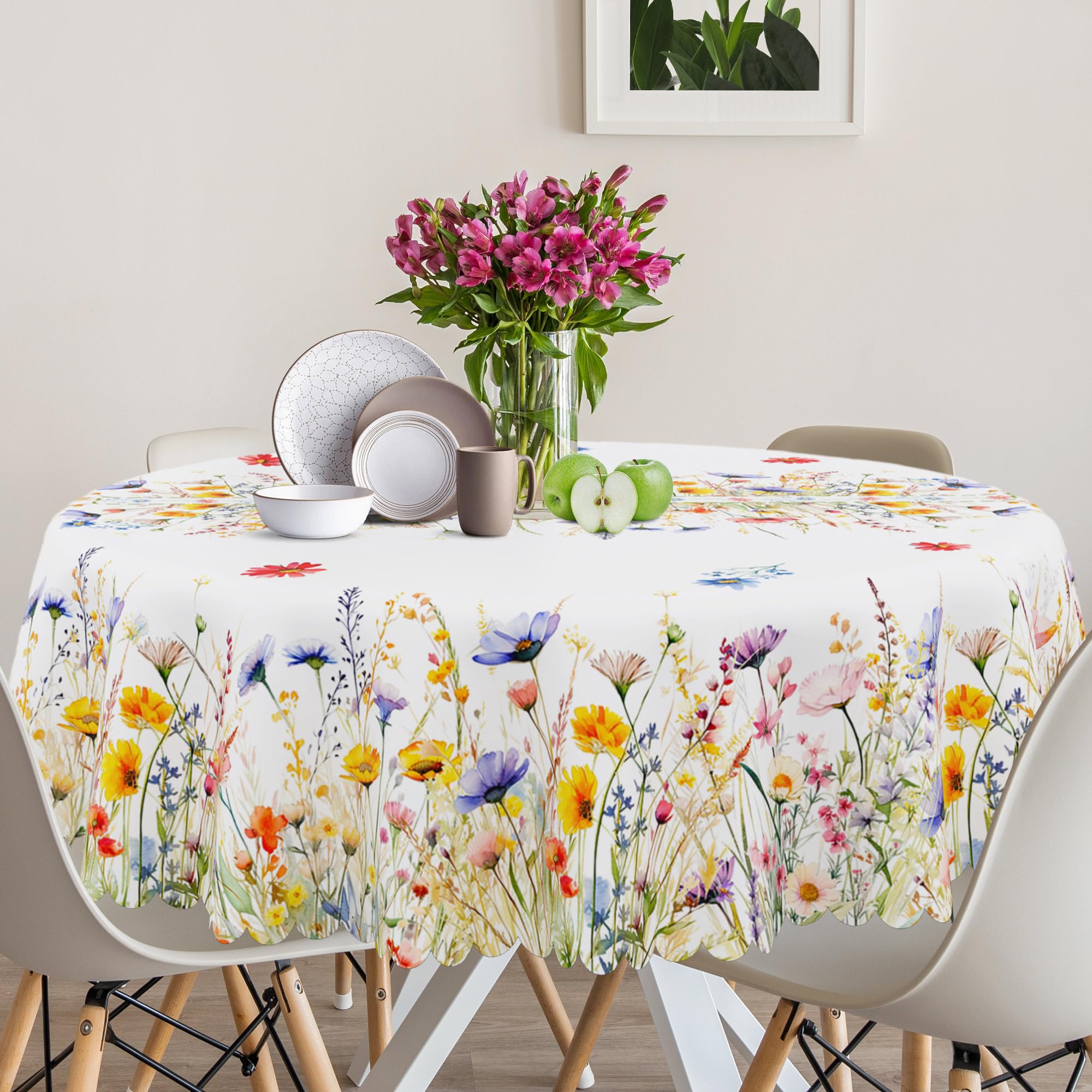 cusugbaso Round Spring Tablecloth 70 inches - Spring Decorations for Home