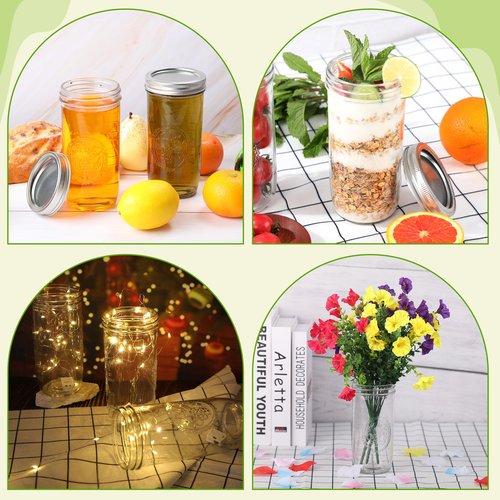 Anwoi Mason Jars 24 oz Wide Mouth with Measurement Marks–12Pack Glass Canning Jars with Airtight Leakproof Lids & Bands, BPA-Free for Meal Prep, Fermentation, Pickling & Storage (clear 12pack 24oz)