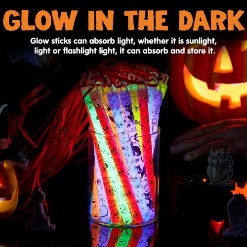 JOYIN 30 Pcs Halloween Glow Sticks Bulk Party Pack, Hanging Wands in 8 Design, 6 Color Light Up Stick for Kid Glow in The Dark Halloween Party Favor Supplies, Goodie Bag Filler, Trick or Treating Gift