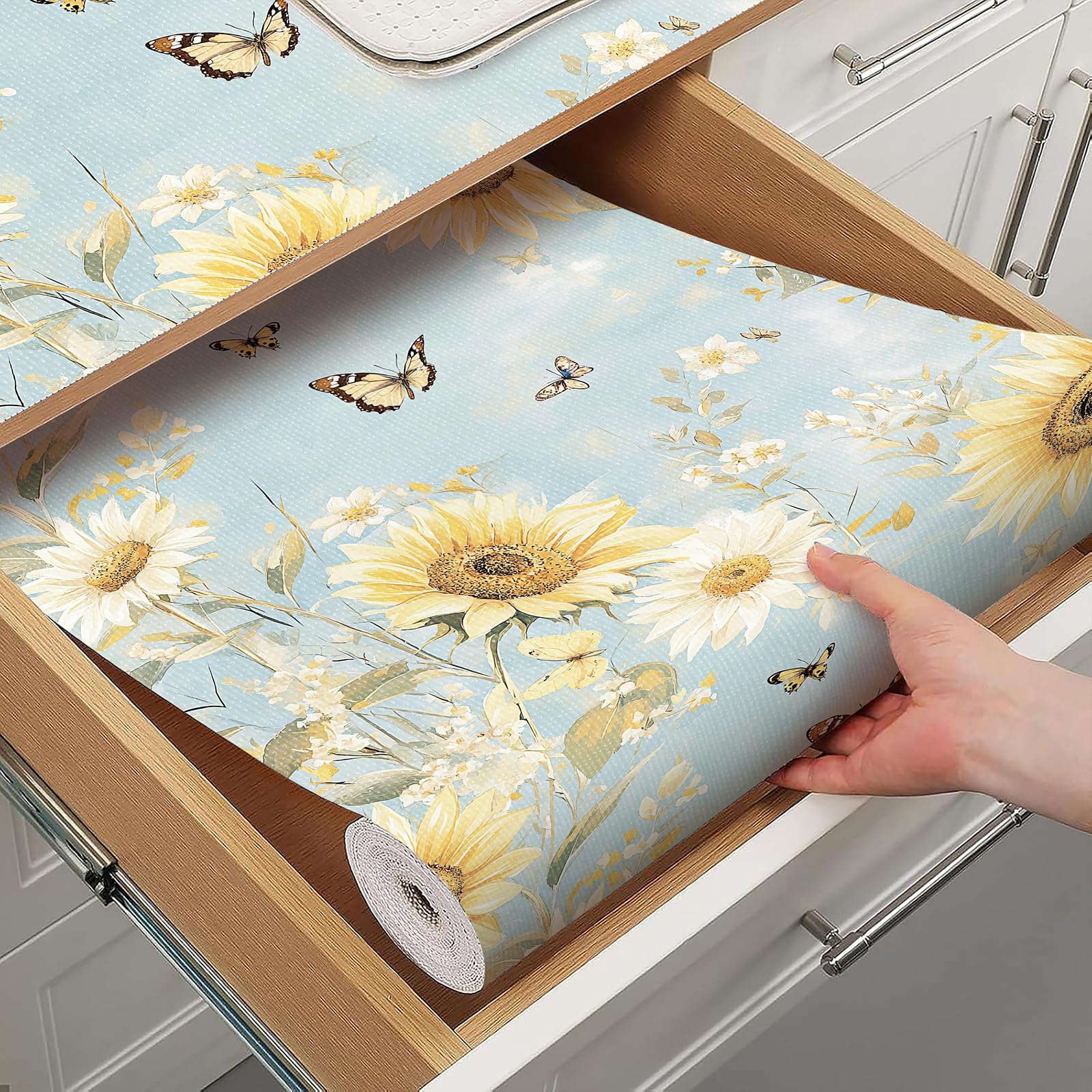 Quttisay Shelf Liner for Kitchen Cabinets Non Adhesive Drawer Liner,Cabinet Liner for Shelves,Non Slip Kitchen Drawer Liners for Dresser,Waterproof Shelf Paper for Refrigerator,Cupboard,12In x 10FT
