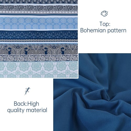 Boho Comforter Set Queen Size,8 Pieces Navy Blue Bohemian Striped Bed in a Bag,Paisley Soft Microfiber Bedding Comforter Set