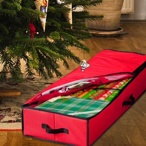 Juegoal Christmas Storage Organizer - 40.5 Inch Gift Wrapping Paper Storage Box with Interior Pockets | Tear-Proof Fabric, 2024 Upgrade