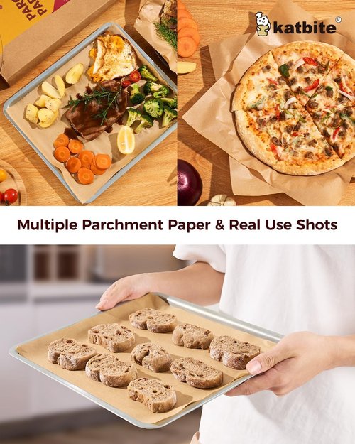 Katbite Unbleached Parchment Paper - 200 Precut Sheets, 12x16 Inches | Heavy-Duty Baking Paper for Cookies & Cooking
