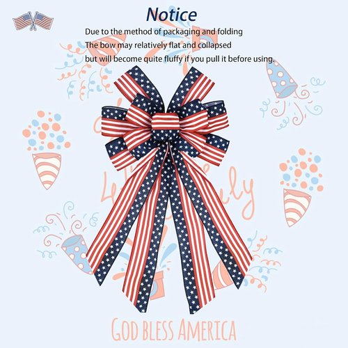 Large Patriotic Bow Wreath by [Brand Name] - 4th of July Decor with American Flag Design | Indoor/Outdoor Red & Blue Stars, 11.4x20.8''