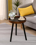 GTIWROTN Small Round Side Table, Solid Wood End Table with 3 Metal Legs, Modern Accent Table Circle Coffee Table for Living Room Bedroom Office and Small Spaces, 15.7 * 15.7 * 18 inch