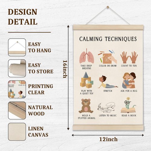 DOI-LANEE Mental Health Poster Hanger Frame - Educational Boho Wall Art 16x12 Inch | Calming Techniques Decor