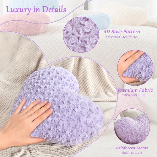 IREMATE Heart Pillow Purple Throw Pillows, Soft and Fluffy Decorative Pillows for Bed Couch Chair, Cute Heart Shaped Room Decor for Valentine Anniversary Birthday Halloween Christmas (Small, 13"x10")