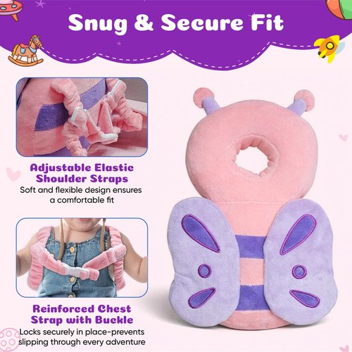 HippoBaby Baby Head Protector Backpack – Toddler Safety Cushion for Crawling & Walking – Infant Fall Protection Pillow with Adjustable Straps – Comes with Knee Pads & Non-Slip Baby Socks (Elephant)