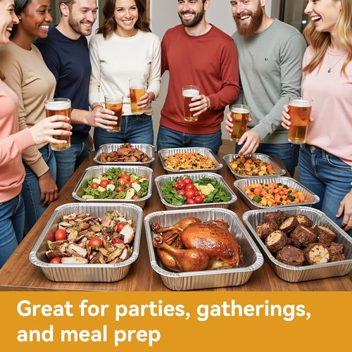 BondOnLum Disposable Aluminum Foil Pan, Family Size Baking Container, Deep Rectangular,9×13 Half Size,Tin Pans for Roasting,Catering,Picnic or Holiday needs (30 Pack w/Lids)