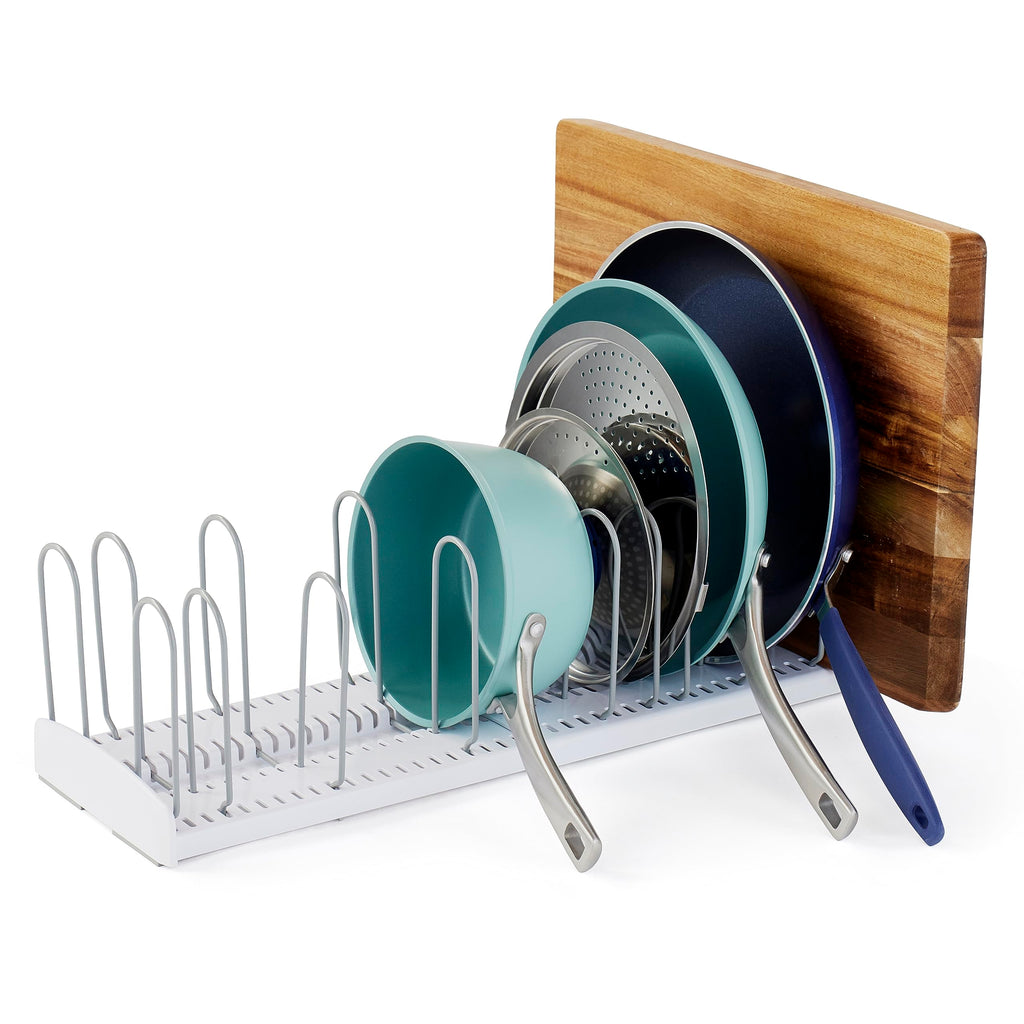 YouCopia StoreMore Expandable Pan and Lid Rack, 12.5"-22" Wide Adjustable Pan Organizer for Kitchen Cabinet Storage, Classic Edition