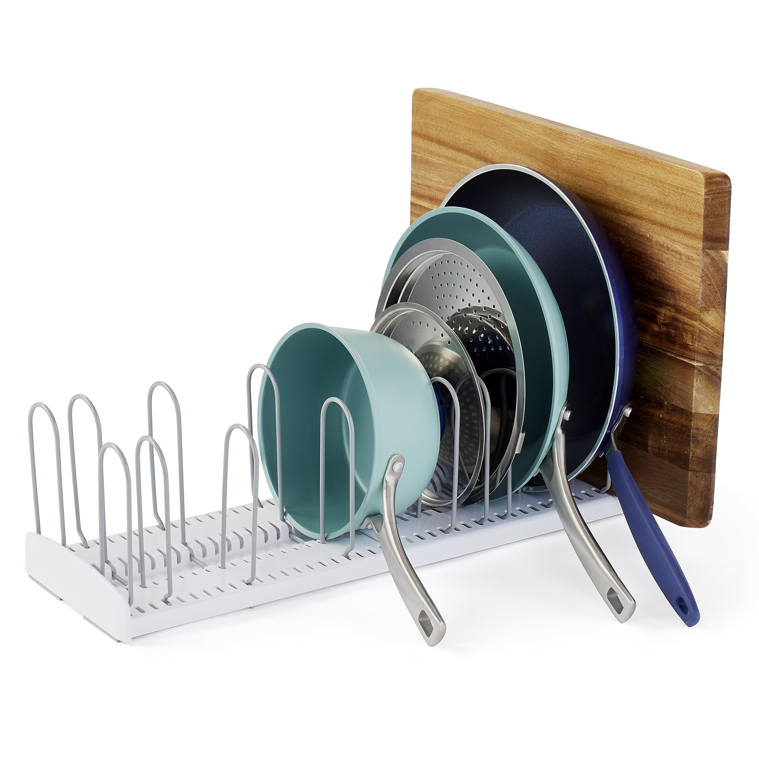 YouCopia StoreMore Expandable Pan and Lid Rack, 12.5"-22" Wide Adjustable Pan Organizer for Kitchen Cabinet Storage, Classic Edition