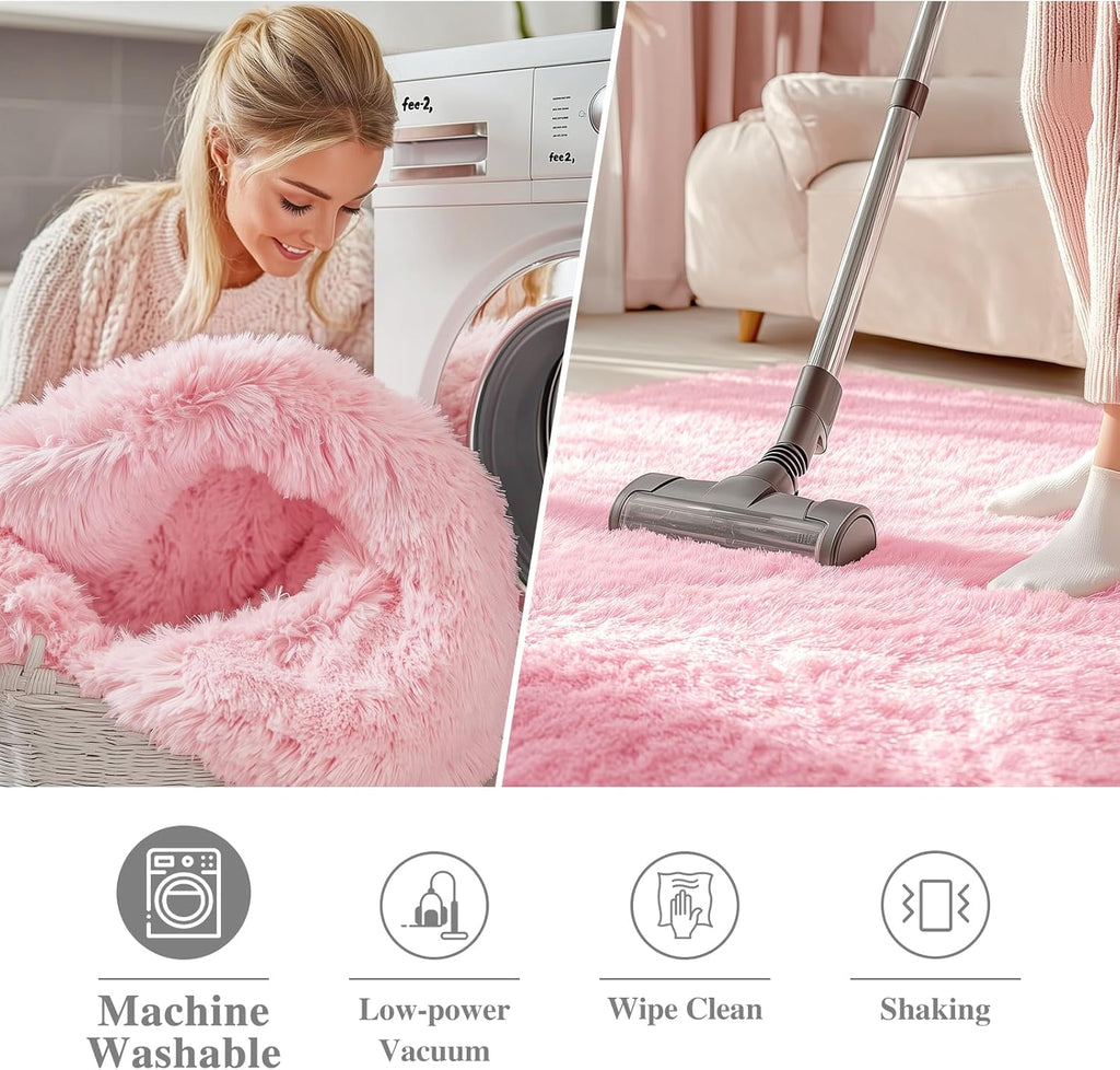 OLANLY Pink Round Area Rug - Soft, Fluffy, Machine Washable 3 ft Circle Carpet for Bedrooms & Nurseries