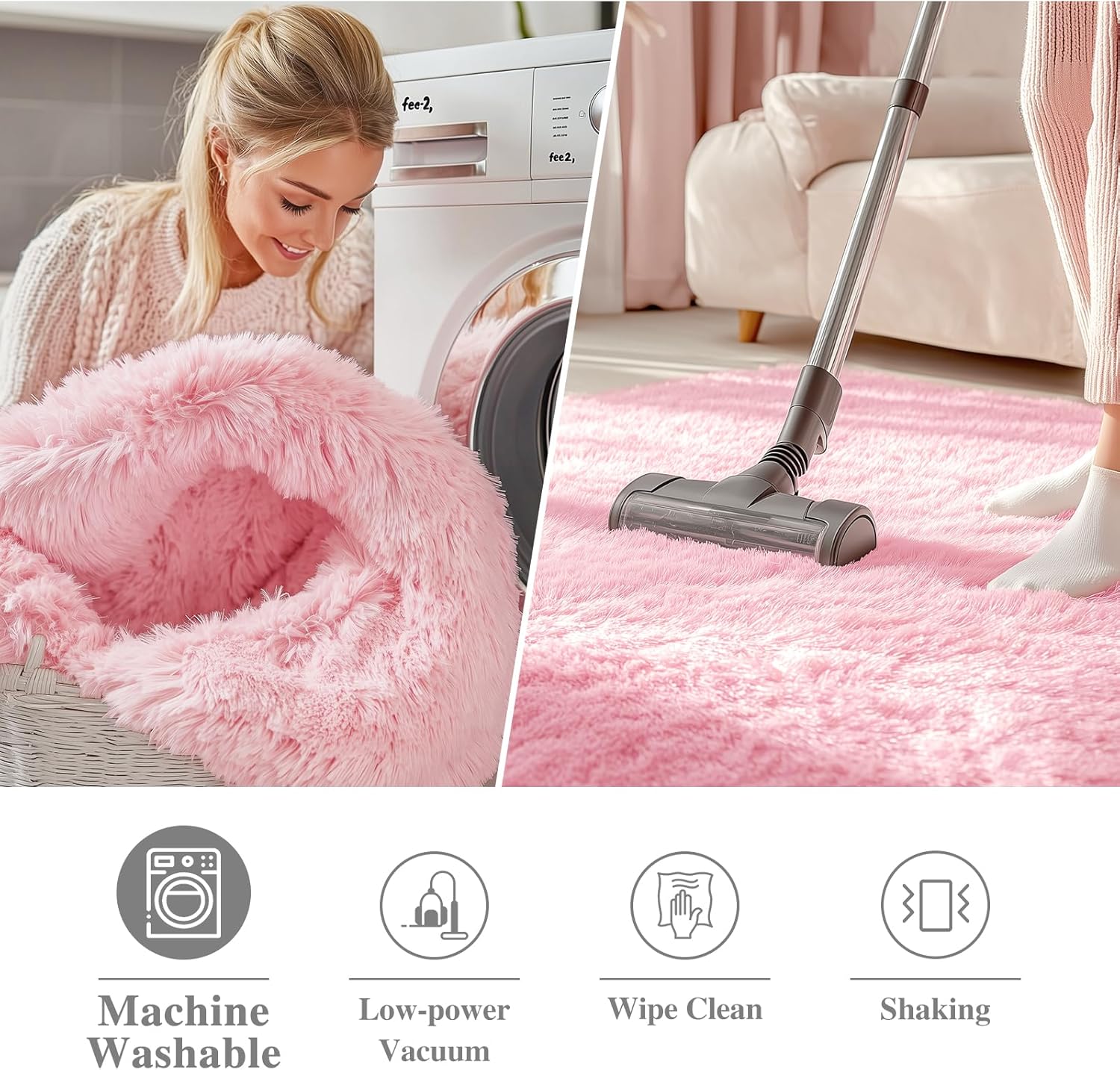OLANLY Pink Round Area Rug - Soft, Fluffy, Machine Washable 8 ft Circle Carpet for Bedroom & Nursery Decor