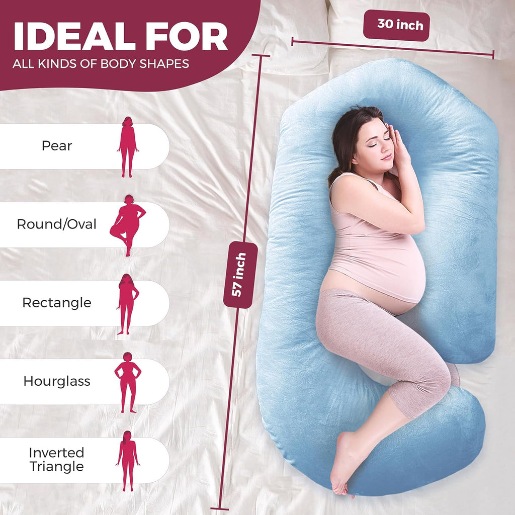 PILLANI Pregnancy Pillow - VCU Shaped 57-Inch Full Body Support with Removable Washable Cover | Cooling Maternity Comfort