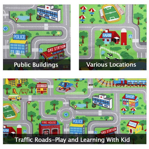 Capslpad Kids Educational Play Rug - 6.6' x 5' Traffic Road Car Mat Learning Play Game Area Rug for Playroom, Living Room, Nursery Room Decor
