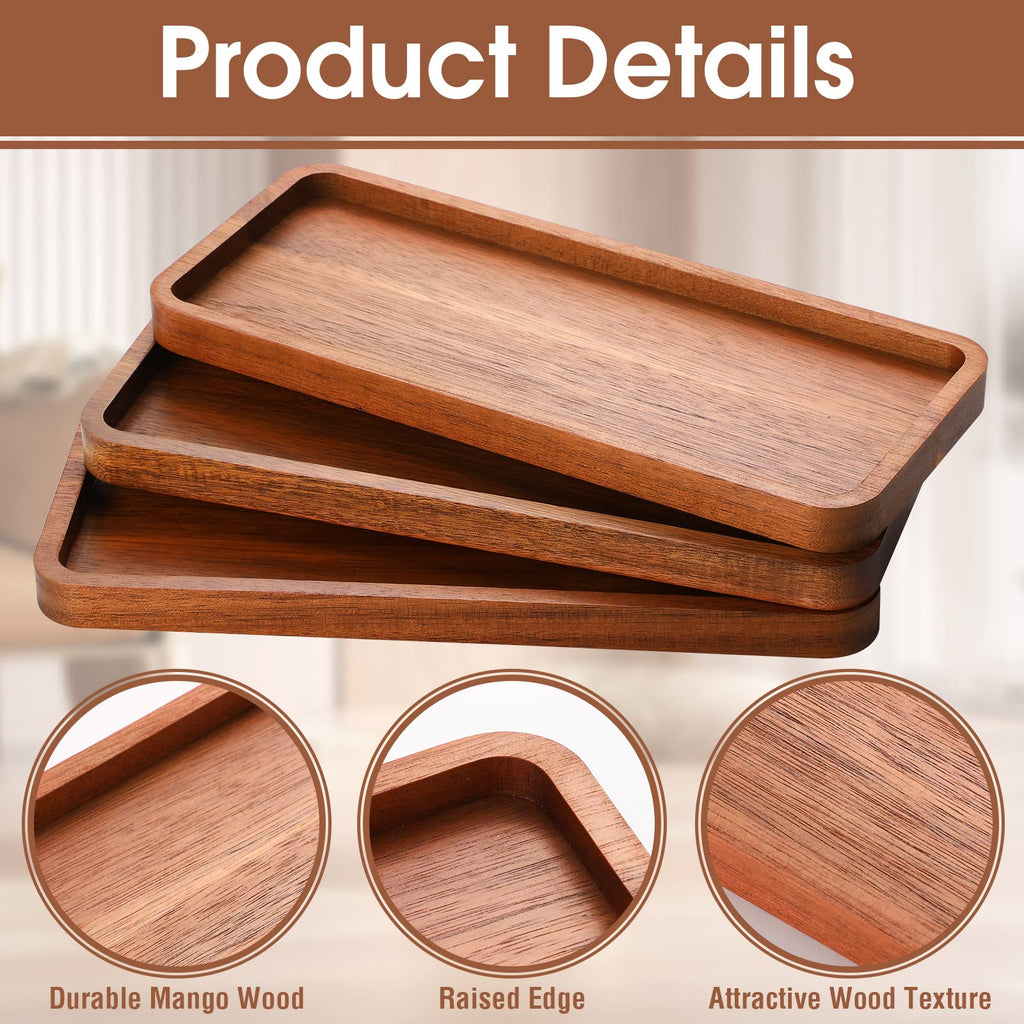 Rtteri 10 Pcs Mango Wooden Serving Platters Rectangular Wood Serving Trays 12 x 5 Inch Wooden Cheese Plates for Food Solid Wood Charcuterie Board for Snack Fruit Sushi Appetizer Home Bar Decor