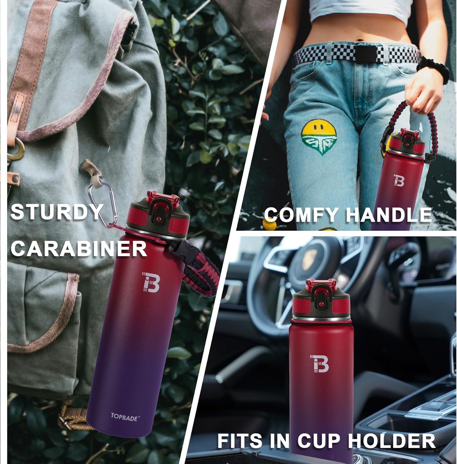Skiennix 32oz Insulated Water Bottle - Double Wall Stainless Steel with Straw Lid & Paracord Handle