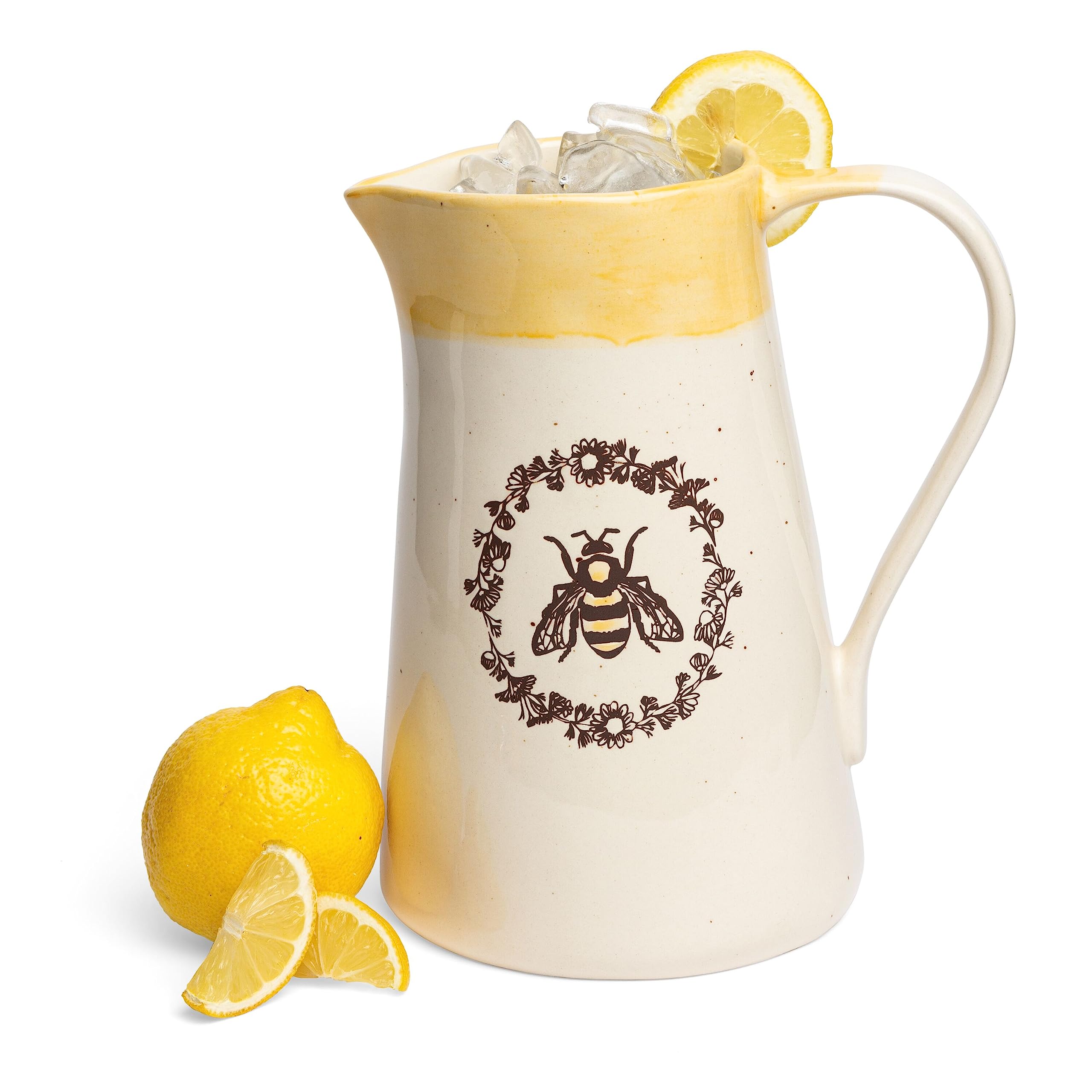 Young's Inc. Ceramic Water Pitcher - Large Serving Pitcher for Iced Tea, Coffee, and Cold Drinks - Ideal for Family Gatherings, Dinner Parties, and Brunches - 7" x 4.75" x 9.5" - Bee