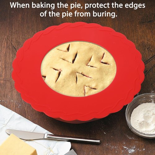 Ezymivs 4 Pcs Mini Pie Crust Shields, Pie Crust Protector for Edges Baking Silicone Crusts Shield for 4 to 6 in (Red)