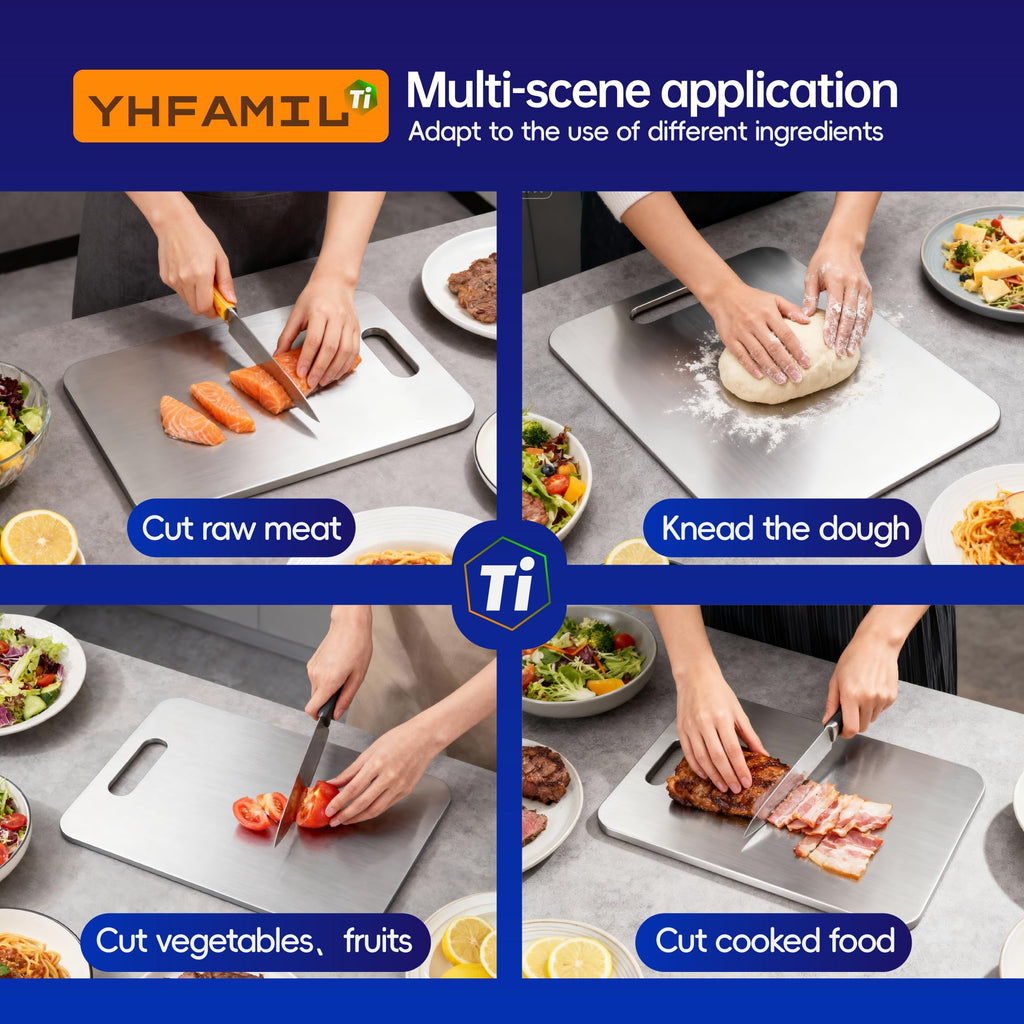 Titanium Cutting Board Set of 3, Titanium Cutting Boards for Kitchen, Cutting boards non toxic, Food-Grade Double-Sided Cutting Board for Raw and Cooked Food Separation, Dishwasher Safe (S+M+L)