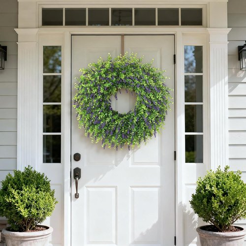 Artificial Lavender & Eucalyptus Wreath - 26" UV Resistant Faux Greenery for Front Door & Outdoor Decor