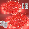 YEGUO Valentine‘s Day Lights Battery Operated, 2 Pack Each 33ft 100 LED Red String Lights Outdoor Waterproof, Clear Wire Christmas Light Indoor with Remote