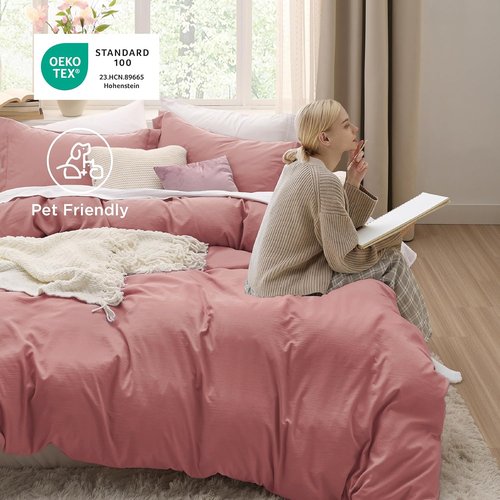 Bedsure Pink Clay Duvet Cover Set - Extra Soft 3-Piece Bedding Set, Full Size 80x90 Inches with Zipper Closure & 2 Pillow Shams