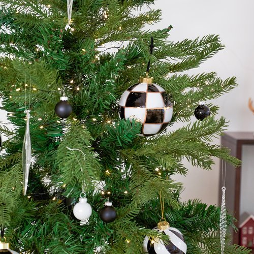 WDS WONDROUS Christmas Ornaments Black and White, Set of 4 Xmas Ball Shatterproof, Checkered Dot Hanging Ball for Christmas Tree Party Holiday Decoration Supplies