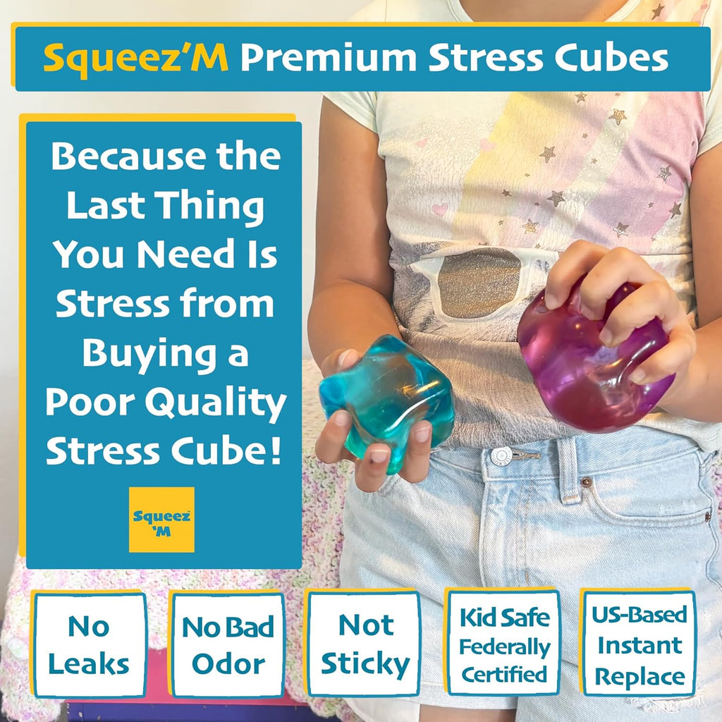 Premium Squeez'M Cube - 35% Larger Sensory Fidget Toy for Stress Relief & Focus | Colorful, Durable, ASTM Certified 3+