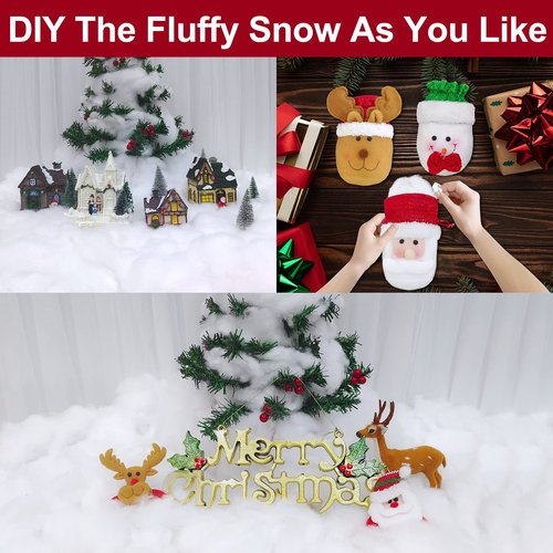 Fake Snow Decorations, 75 Sqft Fiber Soft Christmas Artificial Snow Cotton for Indoor Home Christmas Decor Village Tree Winter Mantle Displays Fake Snow for Winter Christmas Tree Holiday (25 Oz)