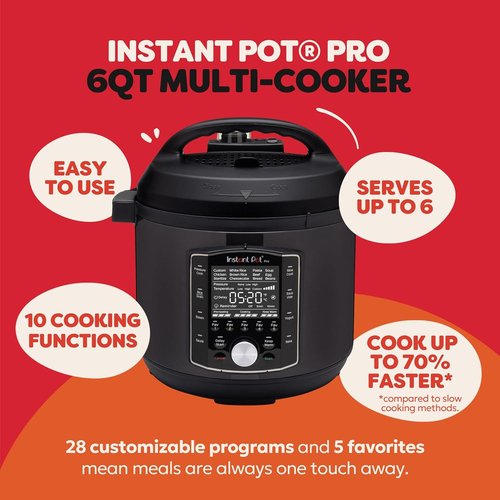 Instant Pot Pro 10-in-1 Pressure Cooker - Versatile Cooking with 800+ Recipes | 6 Quart, Black