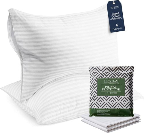 Beckham Hotel Collection Queen Size Pillows - Soft, Hypoallergenic Comfort | Set of 2