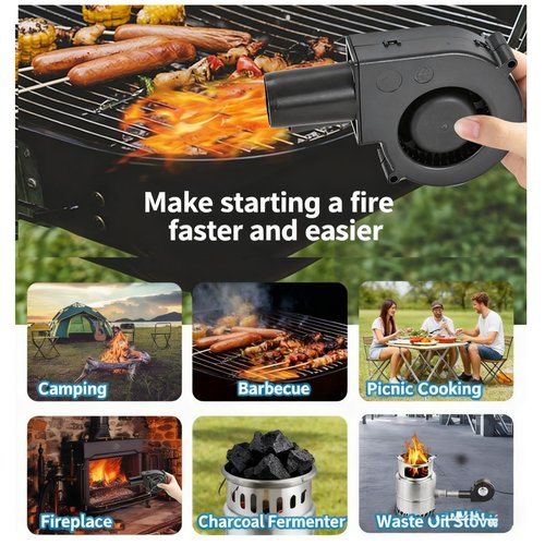 Martians BBQ Blower Fan - 97mm x 33mm - 12V with 110V – 240V AC Plug Variable Speed Controller for Outdoor Grilling, Camping Cooking Charcoal Starter – Efficient Fire Bellowing Tool
