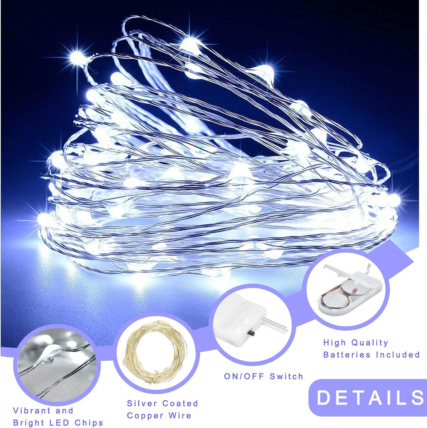 Ostwiki Fairy Lights - 20 LED Battery Operated String Lights | 7ft Cool White Twinkle Lights for DIY Decor