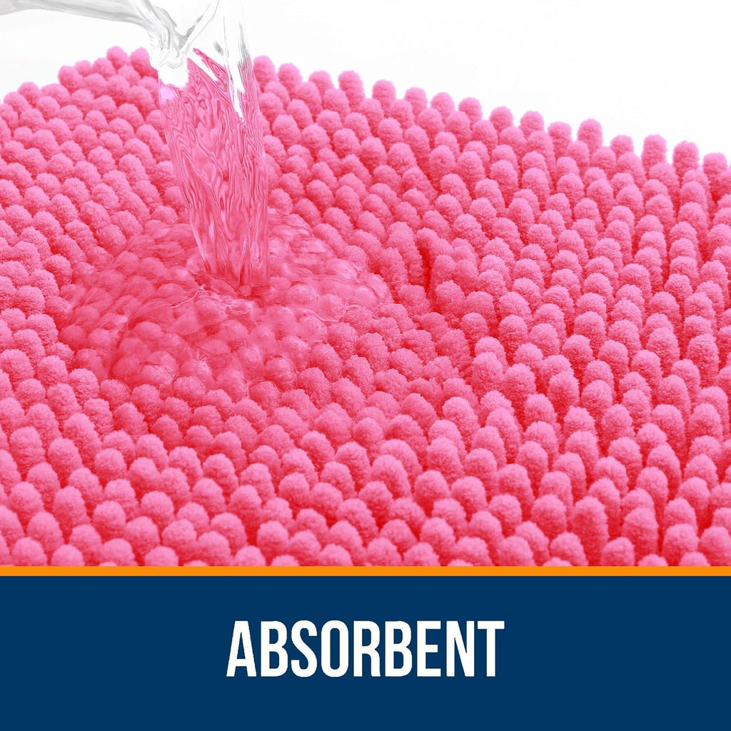 OLANLY Large Bath Rugs - Extra Soft Chenille with Rubber Backing | Quick-Dry, Machine Washable, Hot Pink 40x32
