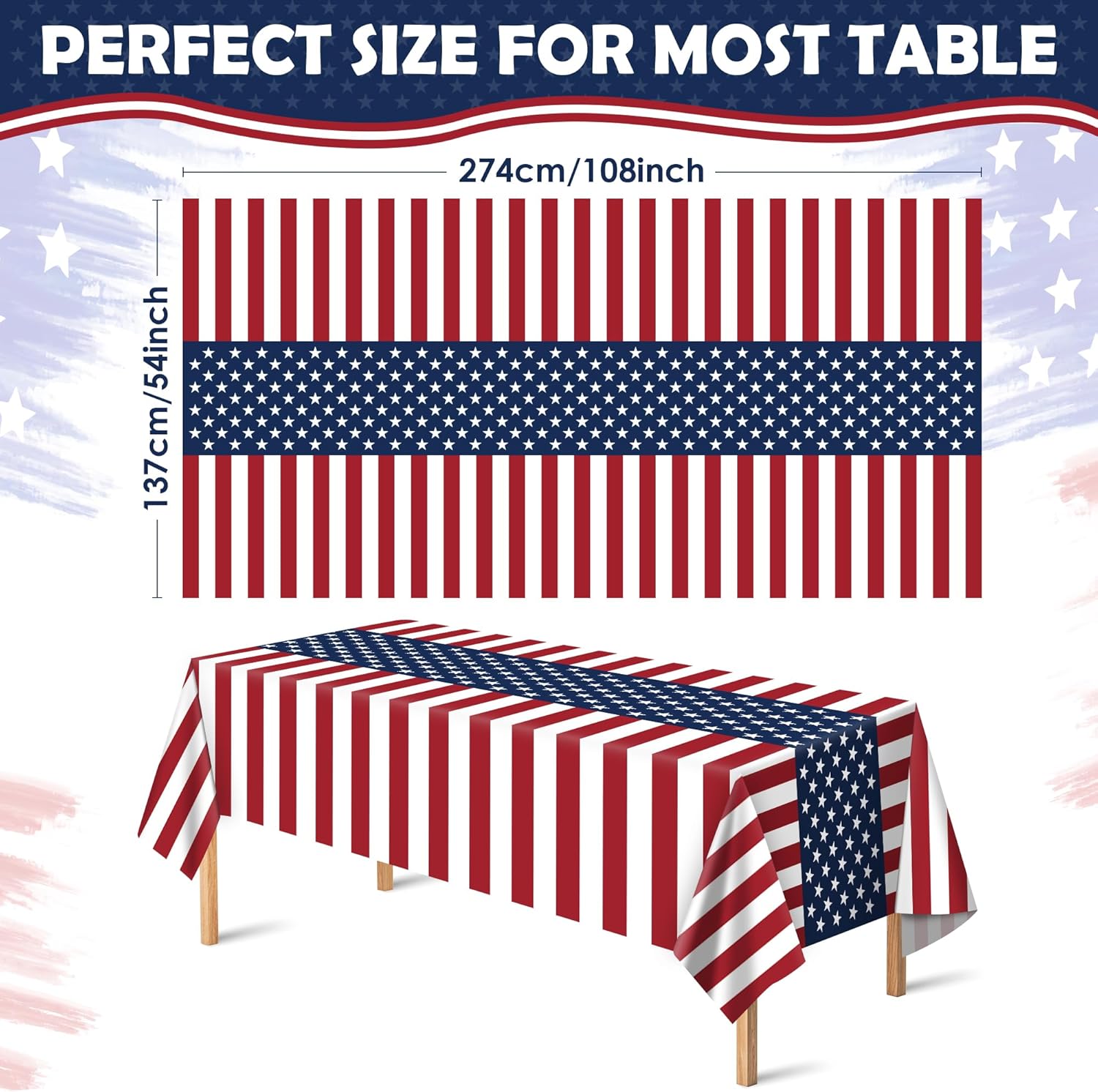 OHOME Patriotic American Flag Tablecloth - Perfect for 4th of July Celebrations | 54"x108", 2 Pack