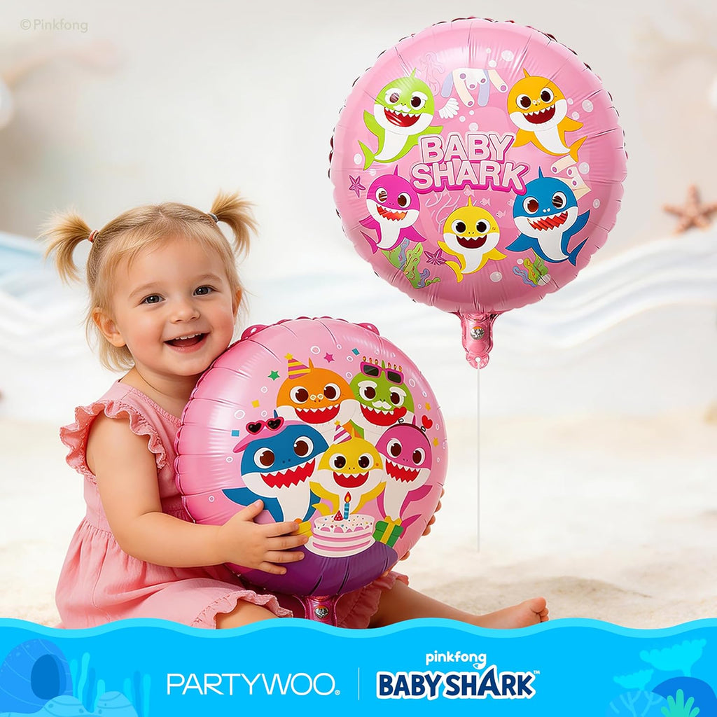 PartyWoo Baby Shark Pink Foil Number 3 Balloon - 5pcs 18-Inch Round Mylar Helium Birthday Decor