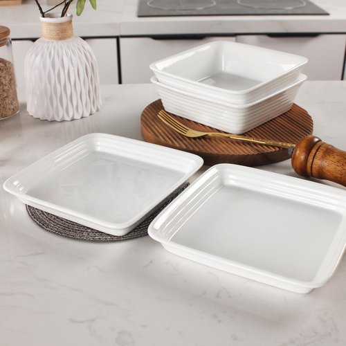 jinsongdafa Casserole Dish 32 Ounces Square Bakeware Set with Lids, Set of 2, Chip and Crack Resistant Ceramic Casserole Dish, Microwave, Dishwasher, Oven, Freezer and Fridge Safe (White, 9 Inch)